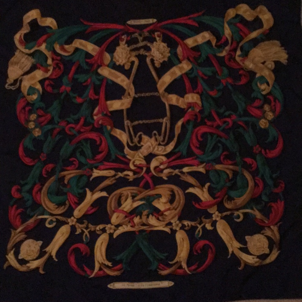 Herme dark blue, gold & red scarf